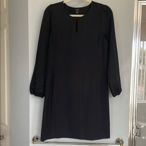 Ann Taylor Black Knee-Length Sheath Dress with Long Bishop Sleeves for Work